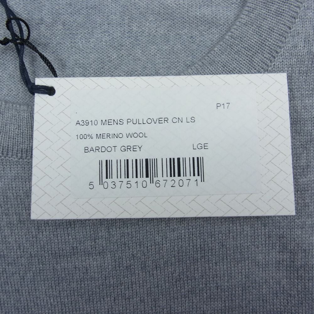 JOHN SMEDLEY ジョンスメドレー A3910 国内正規品 英国製 MERINO WOOL MENS PULLOVER CN LS 24G メリノウール プルオーバ― ポケット付き クルーネック ニット セーター グレー系 L【新古品】【未使用】【中古】