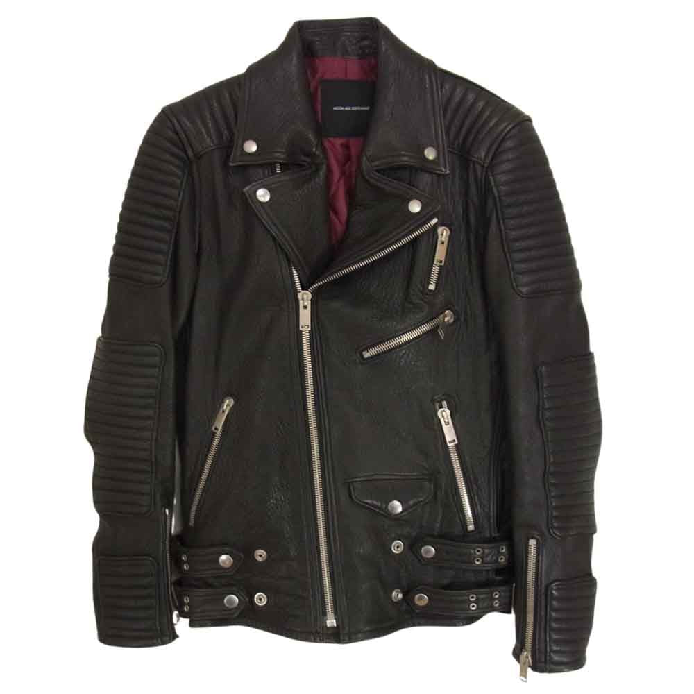 Moonage Devilment ムーンエイジデビルメント mjk-0159 シープスキン レザー ライダース バイカー ジャケット ブラック系 44【中古】