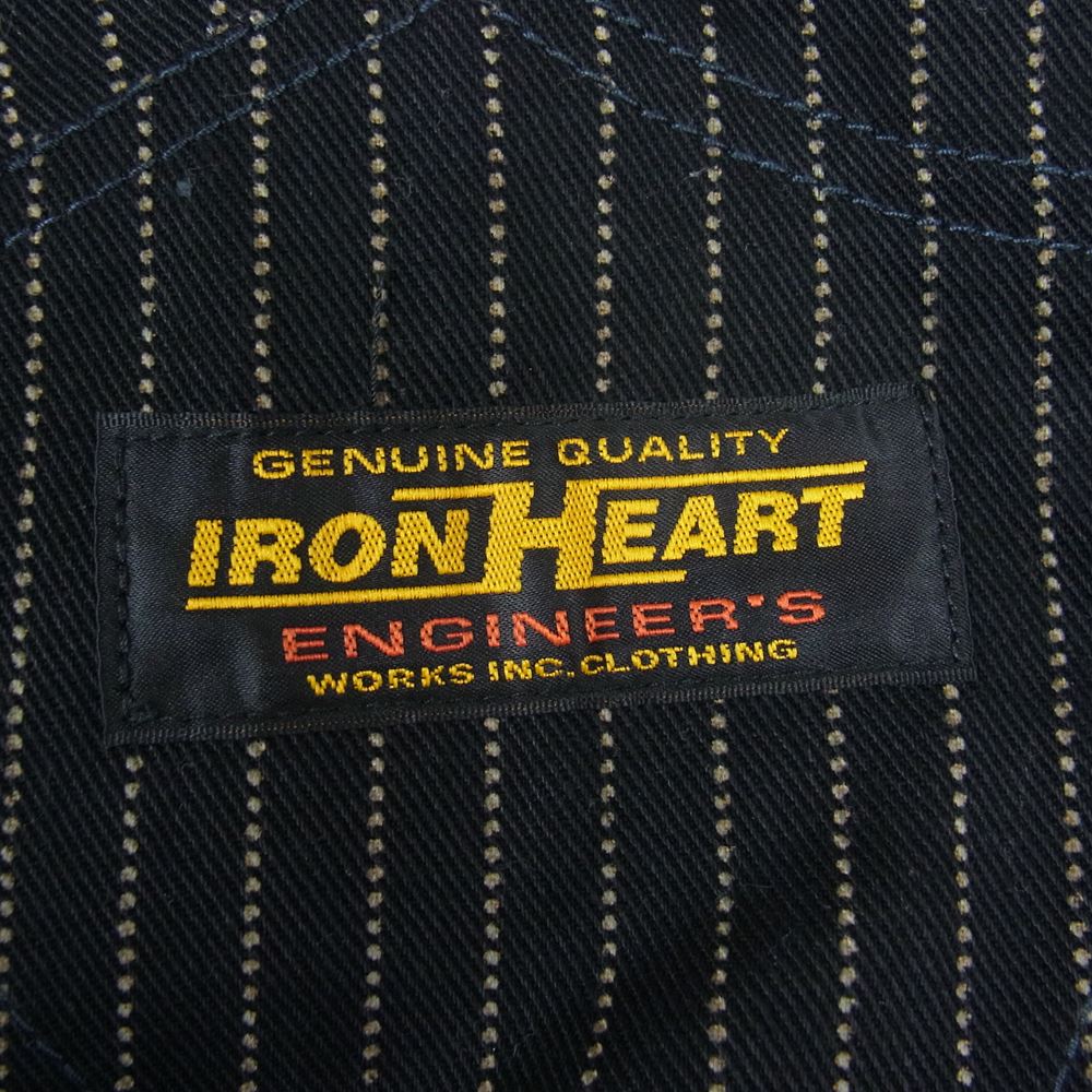 IRON HEART アイアンハート 12oz ブラックウォバッシュストライプ ダブルニー オーバーオール ブラック系 30【中古】