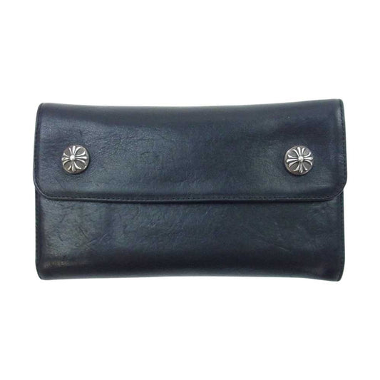 CHROME HEARTS クロムハーツ（原本無） WAVE ウェーブ クロスボールボタン レザー ウォレット 財布 ブラック系【中古】