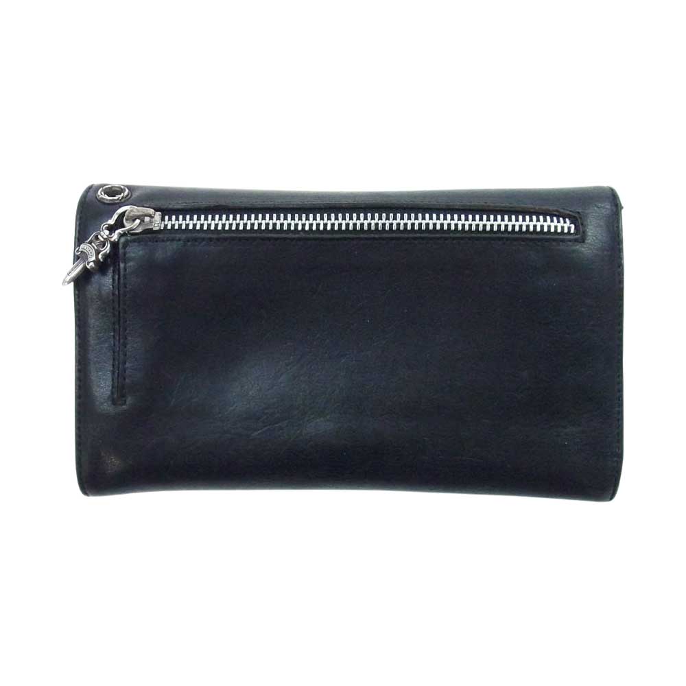 CHROME HEARTS クロムハーツ（原本無） WAVE ウェーブ クロスボールボタン レザー ウォレット 財布 ブラック系【中古】