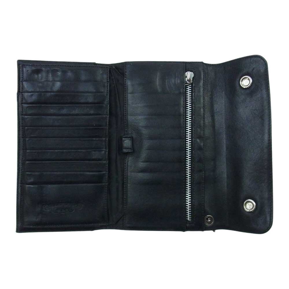 CHROME HEARTS クロムハーツ（原本無） WAVE ウェーブ クロスボールボタン レザー ウォレット 財布 ブラック系【中古】