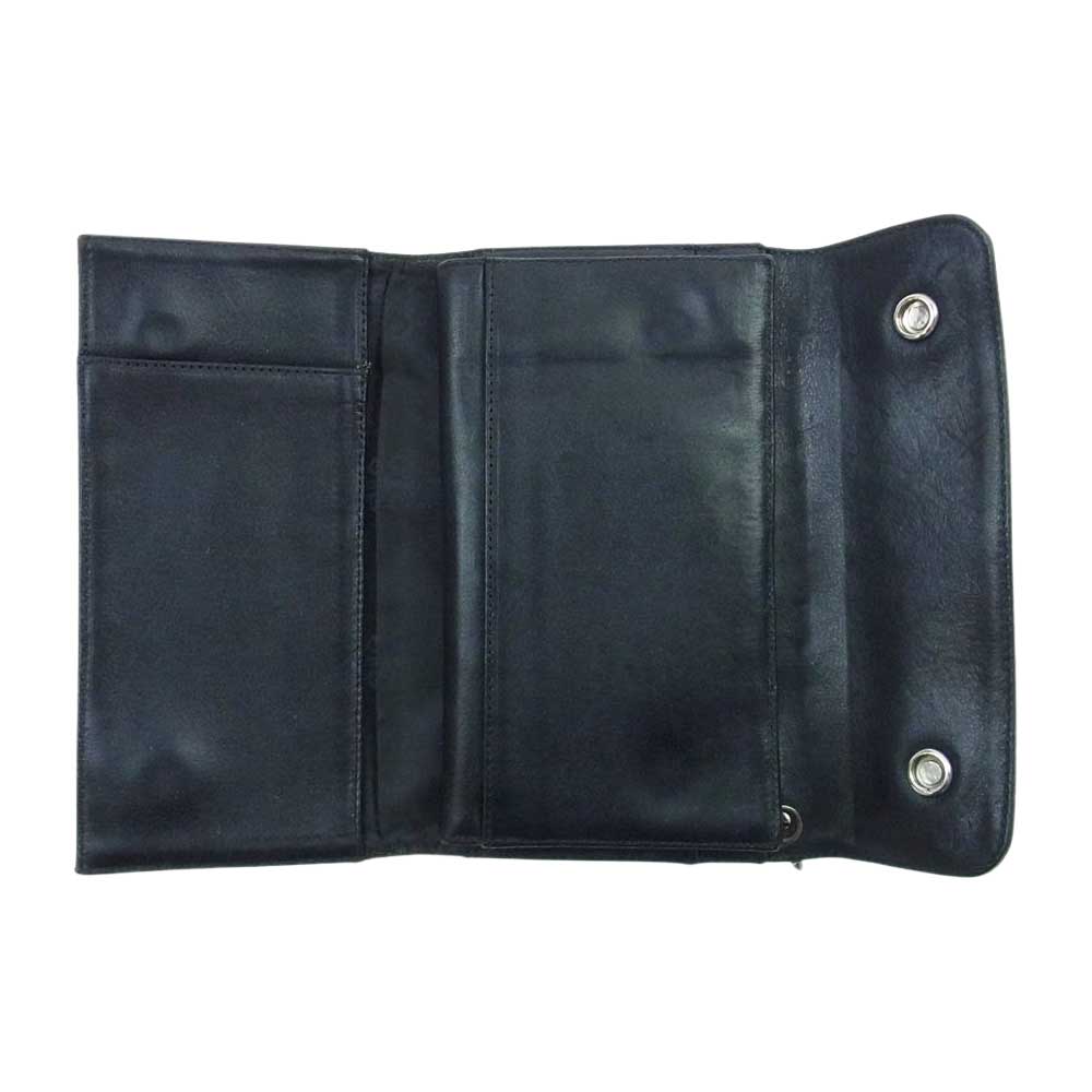 CHROME HEARTS クロムハーツ（原本無） WAVE ウェーブ クロスボールボタン レザー ウォレット 財布 ブラック系【中古】
