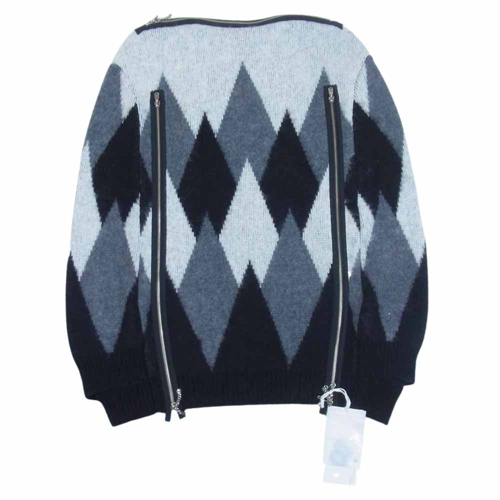 TAKAHIRO MIYASHITA The SoloIst. タカヒロミヤシタザソロイスト 21AW sk.0001dAW21 boat neck argyle cape モヘア混 アーガイル ボートネック ジップデザイン ケープ ポンチョ ニット ブラック系 グレー系 ホワイト系【極上美品】【中古】