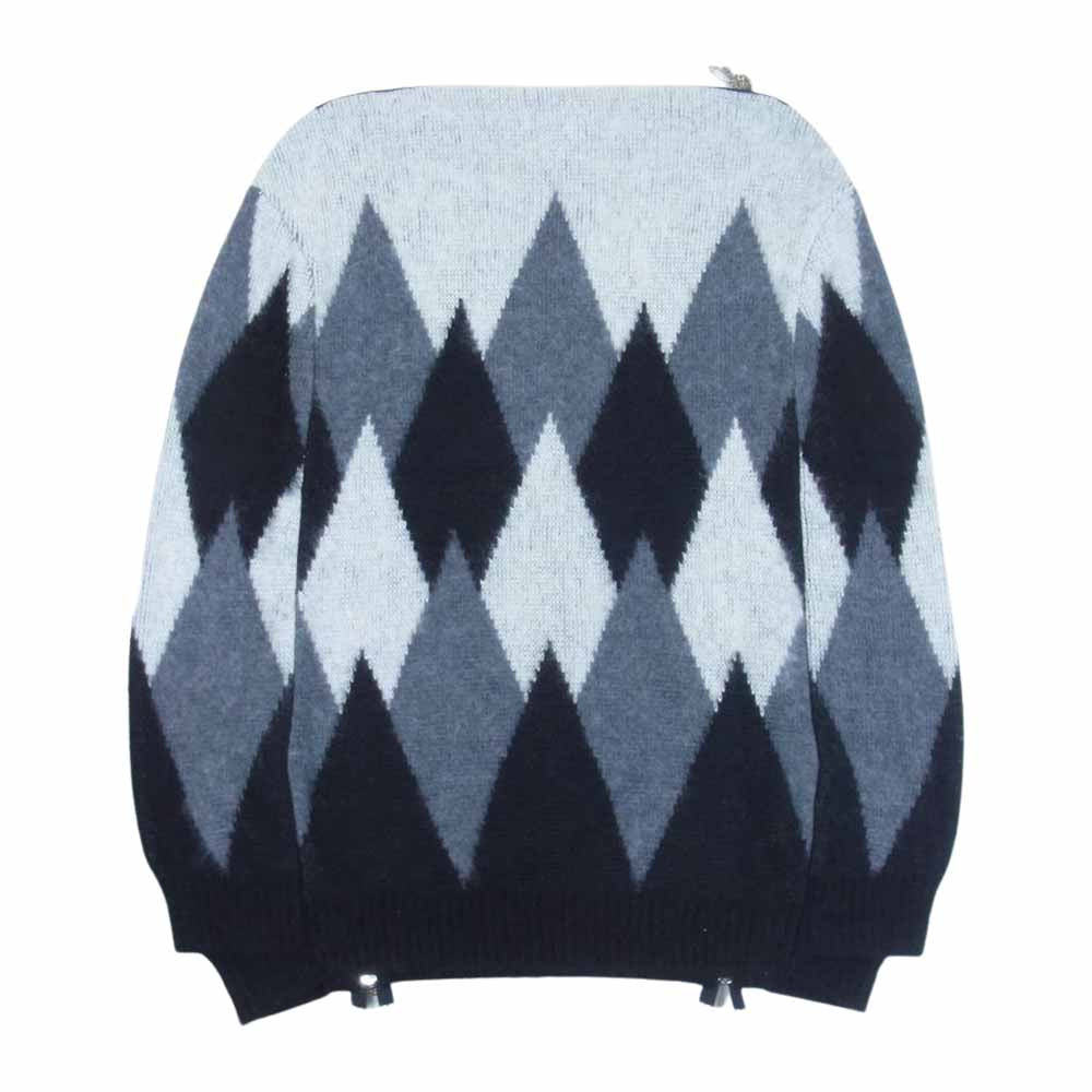 TAKAHIRO MIYASHITA The SoloIst. タカヒロミヤシタザソロイスト 21AW sk.0001dAW21 boat neck argyle cape モヘア混 アーガイル ボートネック ジップデザイン ケープ ポンチョ ニット ブラック系 グレー系 ホワイト系【極上美品】【中古】