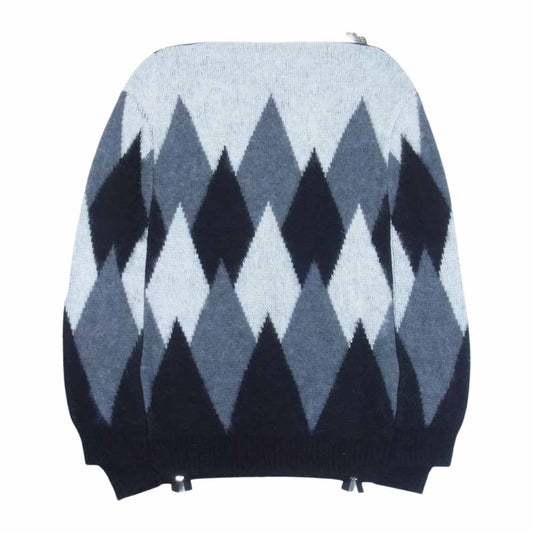 TAKAHIRO MIYASHITA The SoloIst. タカヒロミヤシタザソロイスト 21AW sk.0001dAW21 boat neck argyle cape モヘア混 アーガイル ボートネック ジップデザイン ケープ ポンチョ ニット ブラック系 グレー系 ホワイト系【極上美品】【中古】