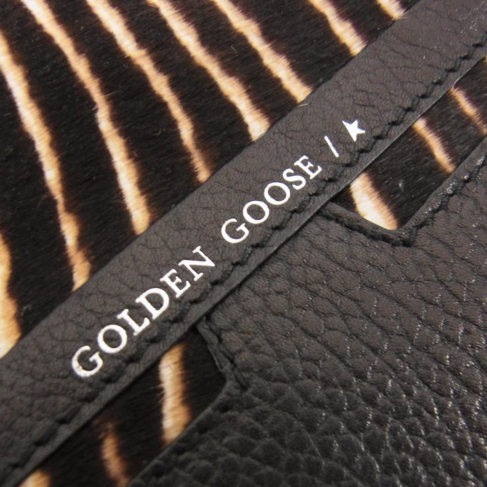 GOLDEN GOOSE ゴールデングース G36WA884.B9 レザー スター リスト ゼブラ ハラコ ポーチ クラッチ バッグ ブラウン系【中古】