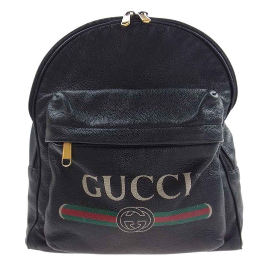 GUCCI グッチ 547834 レザー プリント バック パック ブラック系【中古】