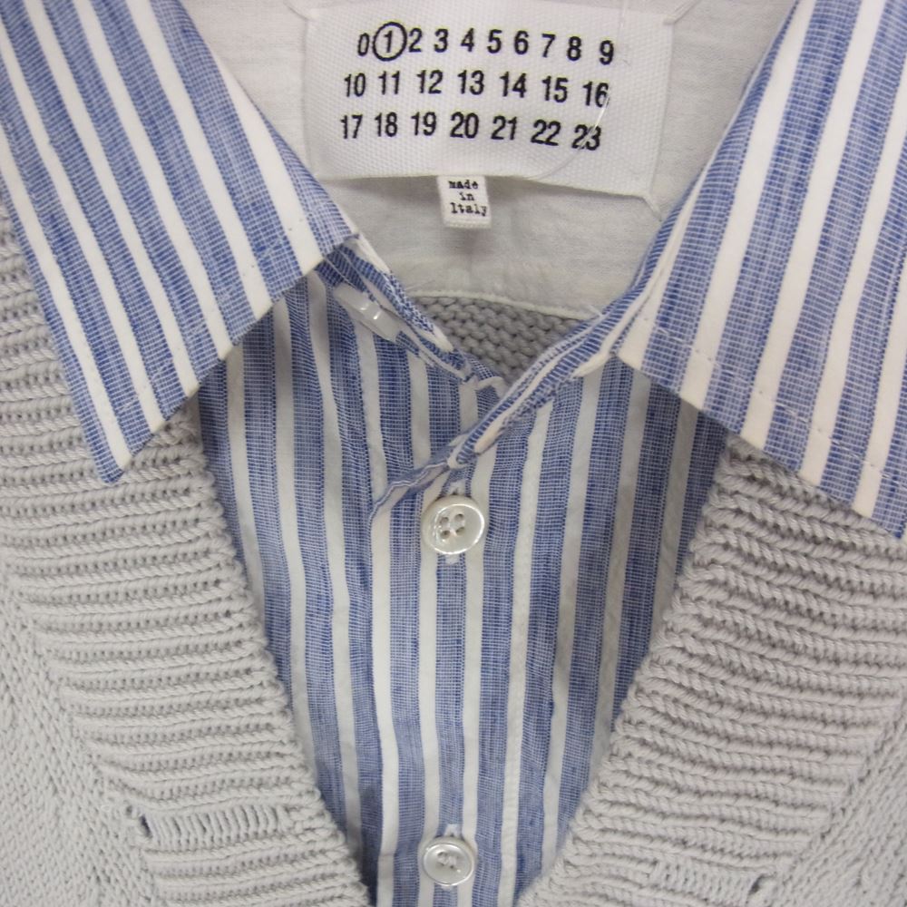 MAISON MARGIELA メゾンマルジェラ 1ライン 22SS S51DL0394 S54773 Holy trinity ダメージ加工 ニット ドッキング ストライプ 長袖 シャツ グレー系 36【美品】【中古】