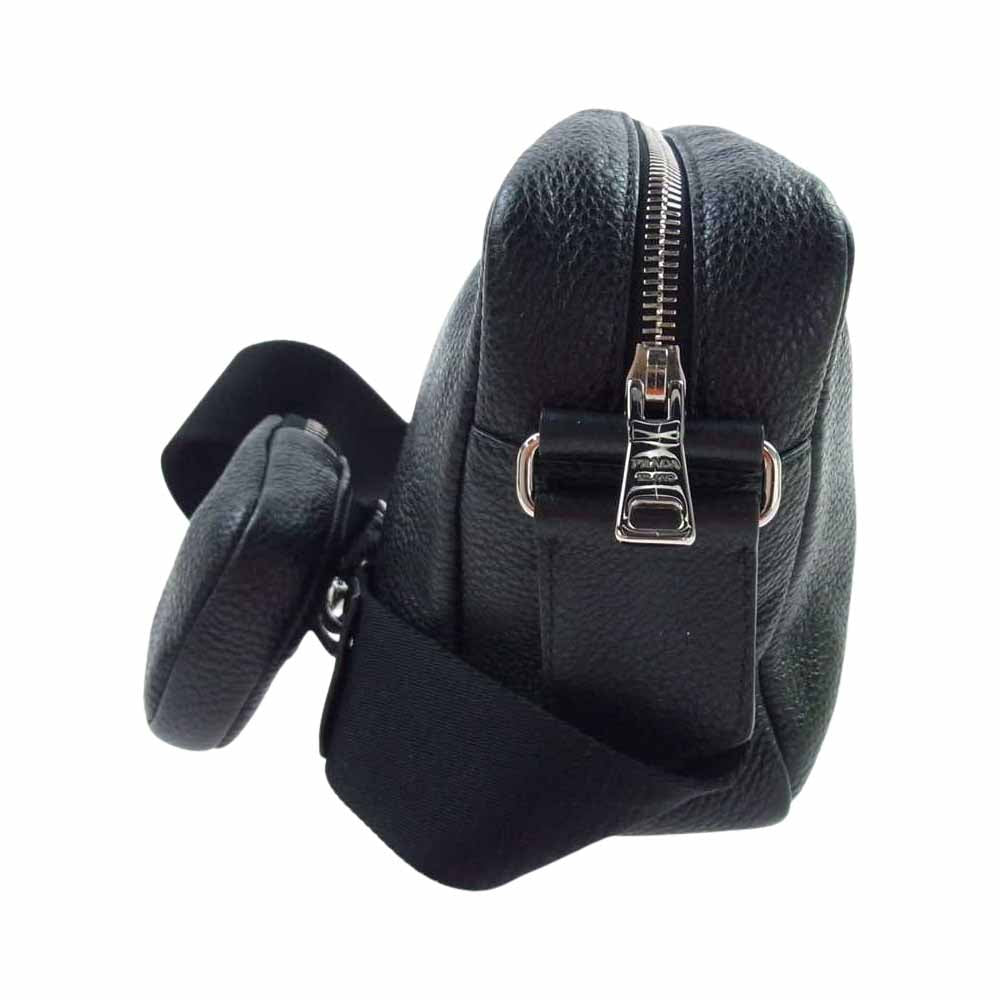PRADA プラダ 1BH182 VITTELO DAINO SOFT ミニポーチ付 レザー ショルダー バッグ 三角ロゴ ブラック系【中古】
