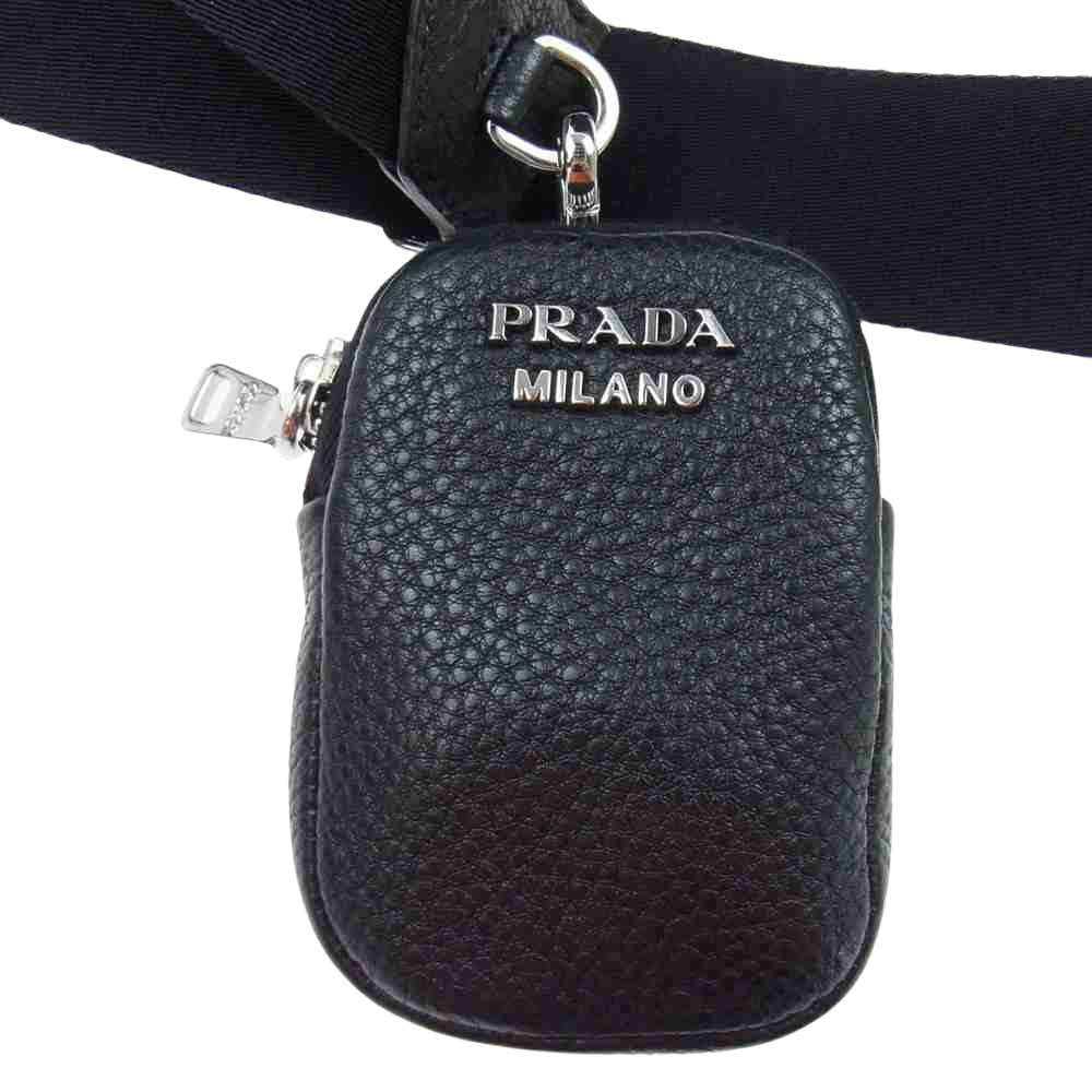 PRADA プラダ 1BH182 VITTELO DAINO SOFT ミニポーチ付 レザー ショルダー バッグ 三角ロゴ ブラック系【中古】