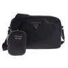 PRADA プラダ 1BH182 VITTELO DAINO SOFT ミニポーチ付 レザー ショルダー バッグ 三角ロゴ ブラック系【中古】