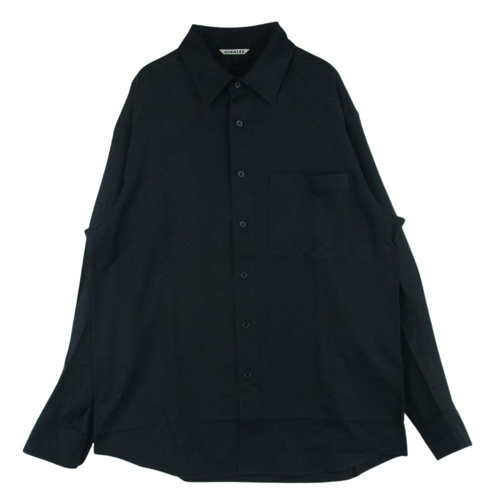 AURALEE オーラリー A21AS01OS SUPER LIGHT WOOL SHIRTS ウール 長袖 シャツ 日本製 ブラック系 3【美品】【中古】