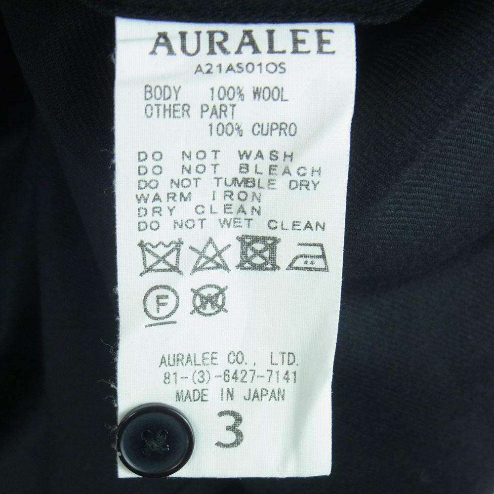 AURALEE オーラリー A21AS01OS SUPER LIGHT WOOL SHIRTS ウール 長袖 シャツ 日本製 ブラック系 3【美品】【中古】