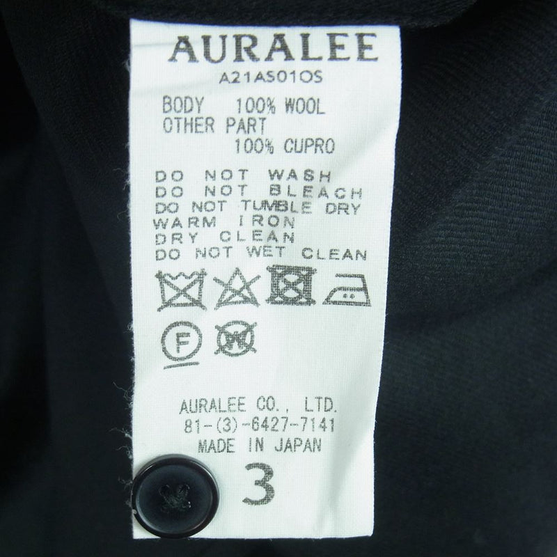 AURALEE オーラリー A21AS01OS SUPER LIGHT WOOL SHIRTS ウール 長袖 シャツ 日本製 ブラック系 3【美品】【中古】