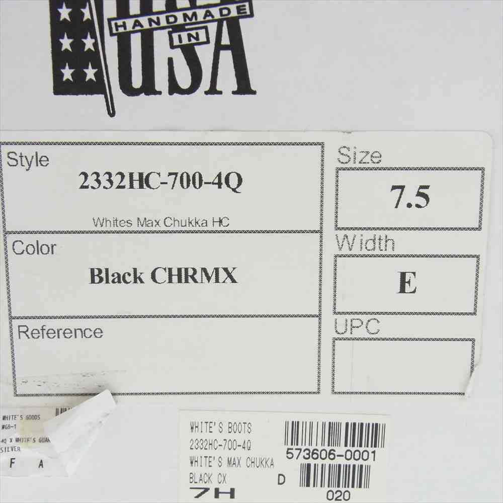 WHITE'S BOOTS ホワイツブーツ 4Q CHUKKA Max Schaaf マックス シャーフ コラボ チャッカ ブーツ クロム エクセル レザー ブラック系 7/2/25.5cm【中古】