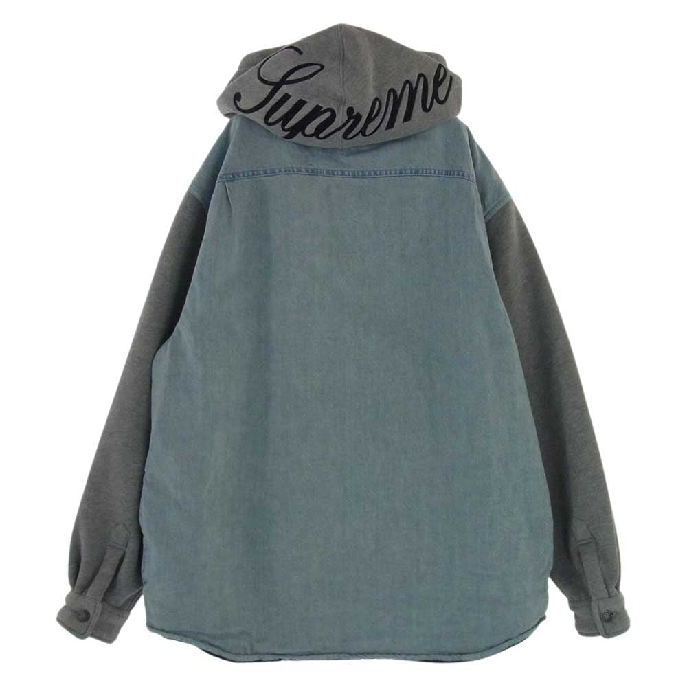 Supreme シュプリーム 22AW Fleece Hooded Denim Shirt フーデッド デニムシャツ インディゴブルー系 グレー系 L【中古】
