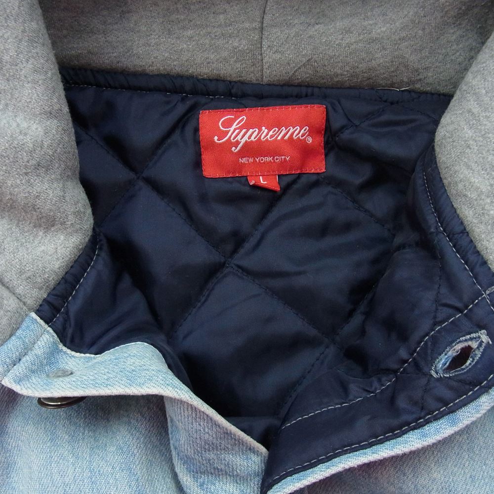 Supreme シュプリーム 22AW Fleece Hooded Denim Shirt フーデッド デニムシャツ インディゴブルー系 グレー系 L【中古】