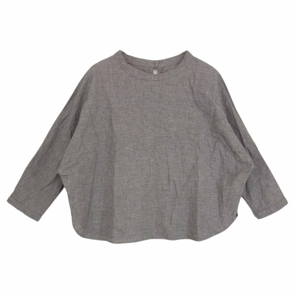 パラスパレス コットンリネン ハウンドトゥース ワイドシルエット プルオーバーブラウス グレー系 F【中古】