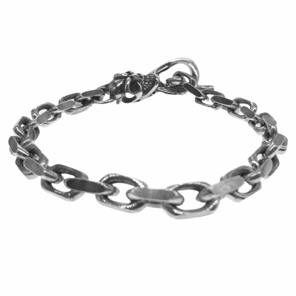BILL WALL LEATHER ビルウォールレザー B563 ギャランティー付属 SQUARE CHAIN LINK SKULL HEAD スクエア チェーン スカルヘッド ブレスレット シルバー系【美品】【中古】