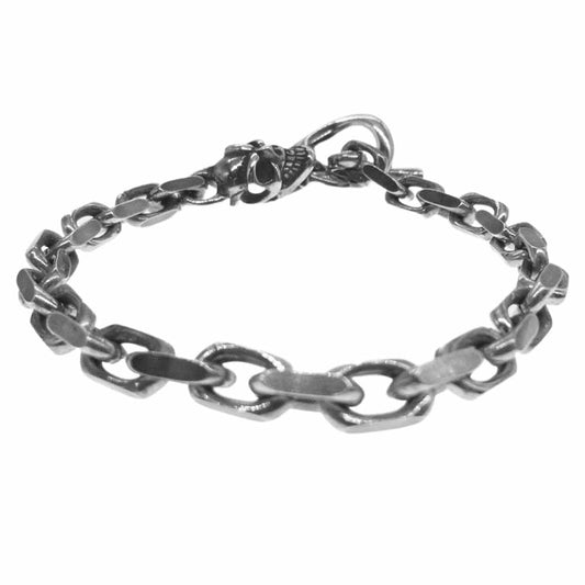 BILL WALL LEATHER ビルウォールレザー B563 ギャランティー付属 SQUARE CHAIN LINK SKULL HEAD スクエア チェーン スカルヘッド ブレスレット シルバー系【美品】【中古】