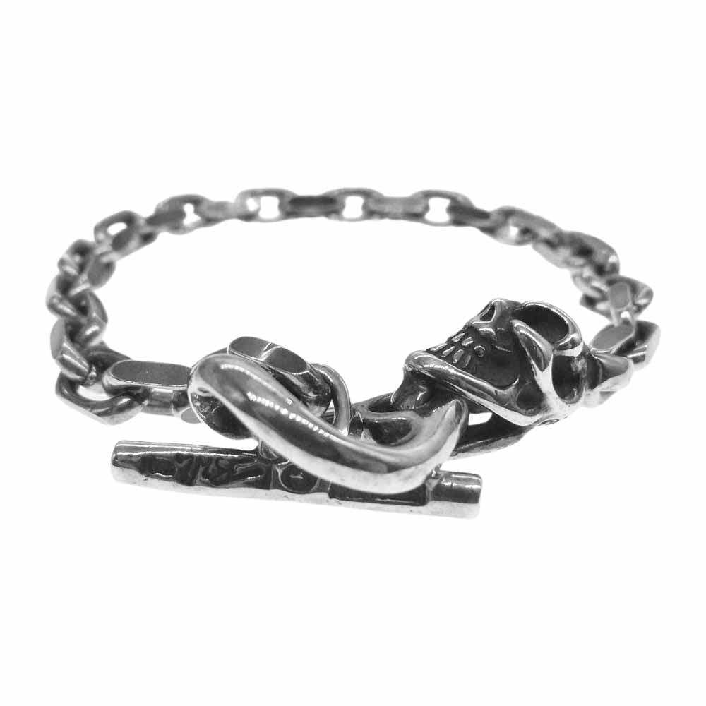 BILL WALL LEATHER ビルウォールレザー B563 ギャランティー付属 SQUARE CHAIN LINK SKULL HEAD スクエア チェーン スカルヘッド ブレスレット シルバー系【美品】【中古】