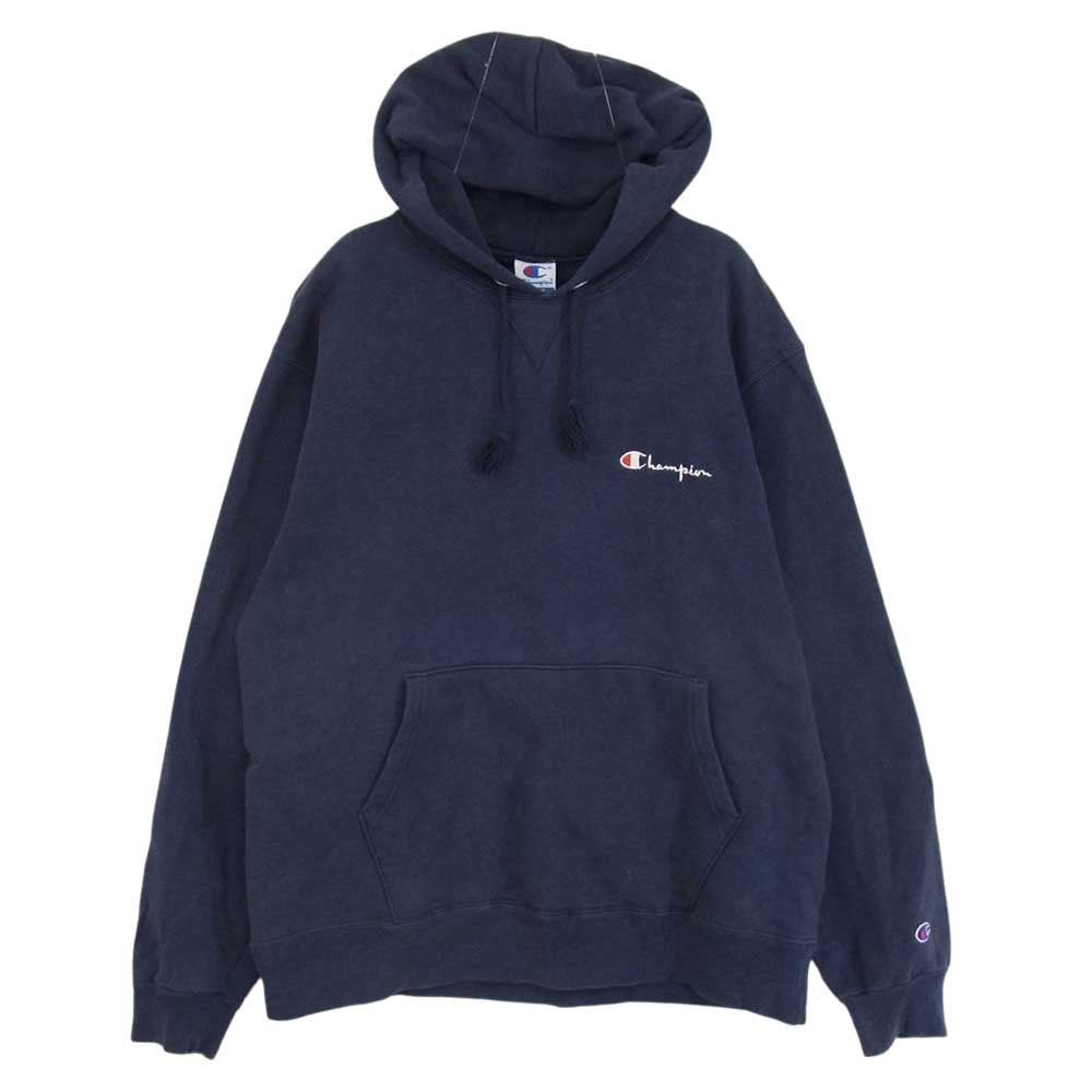 Champion チャンピオン 90s USA製 青タグ 刺繍ロゴ スウェット パーカー  ネイビー系 L【中古】