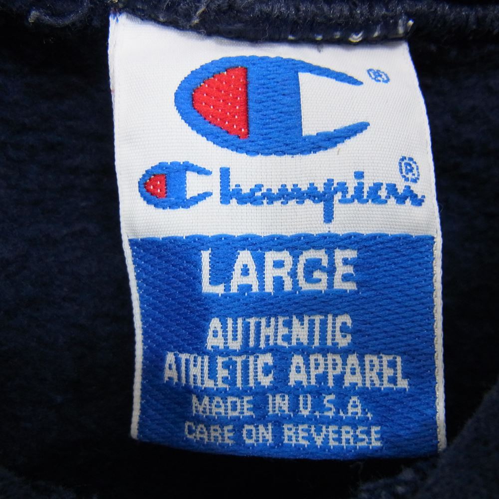Champion チャンピオン 90s USA製 青タグ 刺繍ロゴ スウェット パーカー  ネイビー系 L【中古】