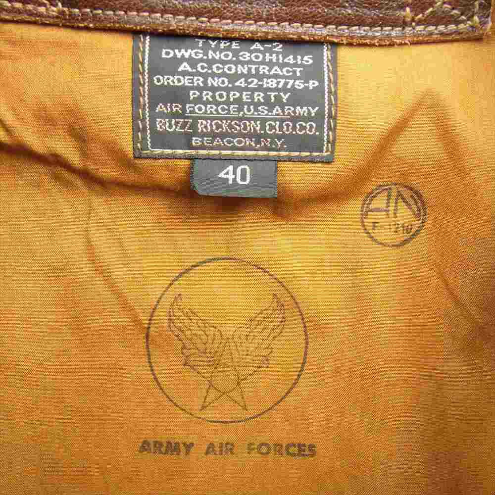 Buzz Rickson's バズリクソンズ 30H1415 TYPE A-2 フライト レザー ジャケット 赤リブ ITALY Horsehide ホースハイド ブラウン系 40【中古】