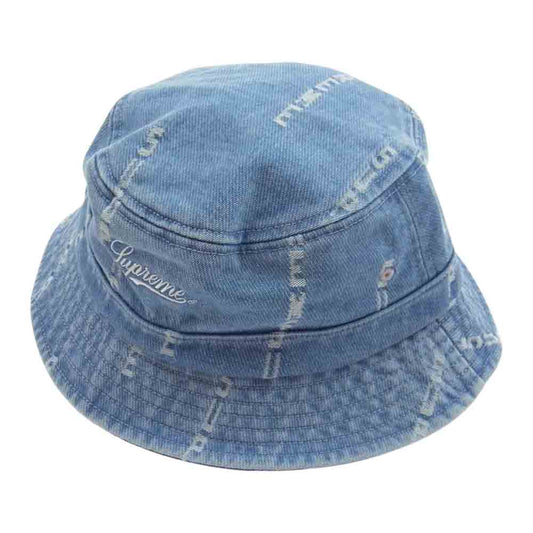 Supreme シュプリーム 20AW  Logo Stripe Jacquard Denim Crusher ロゴ ストライプ ジャックアード デニム クラッシャー ハット ライトブルー系【美品】【中古】