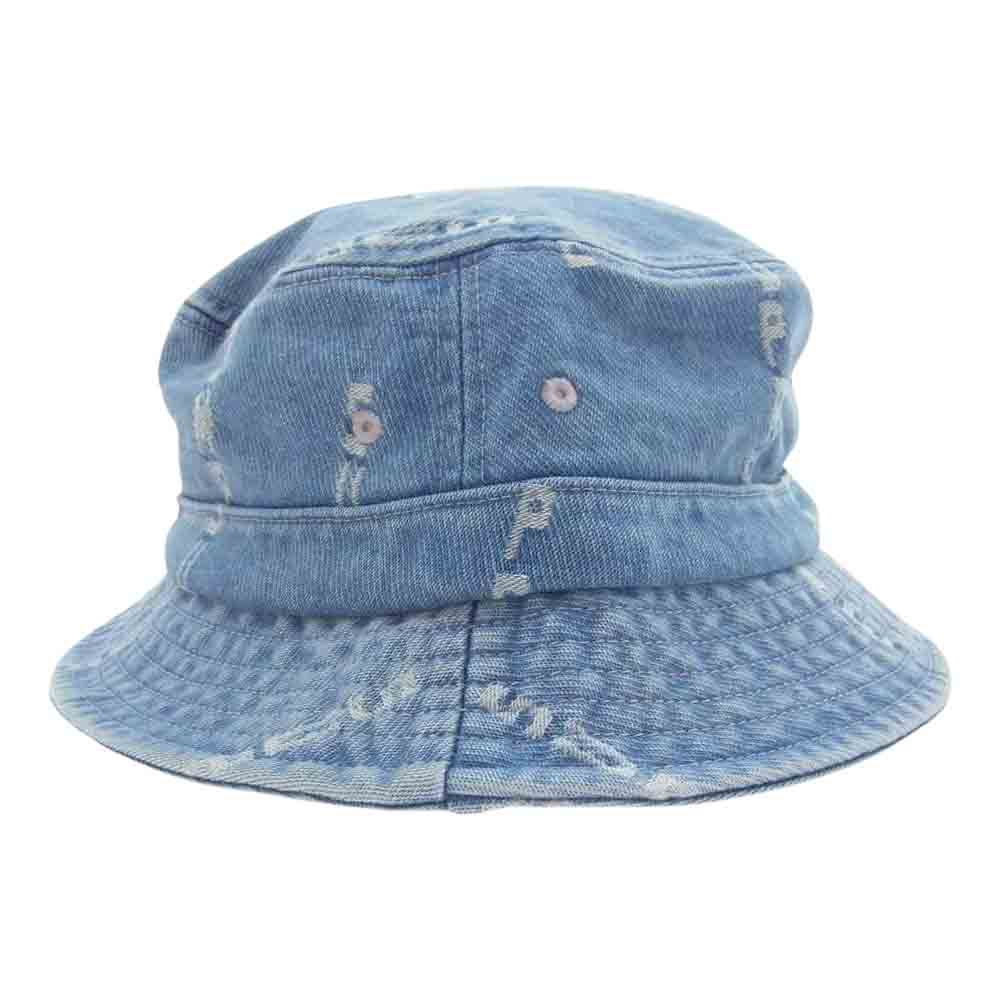 Supreme シュプリーム 20AW  Logo Stripe Jacquard Denim Crusher ロゴ ストライプ ジャックアード デニム クラッシャー ハット ライトブルー系【美品】【中古】