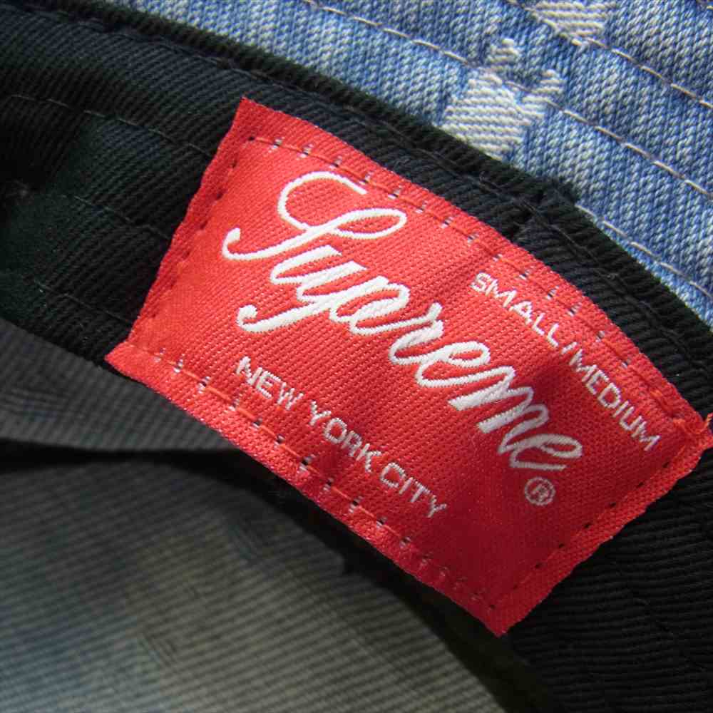 Supreme シュプリーム 20AW  Logo Stripe Jacquard Denim Crusher ロゴ ストライプ ジャックアード デニム クラッシャー ハット ライトブルー系【美品】【中古】