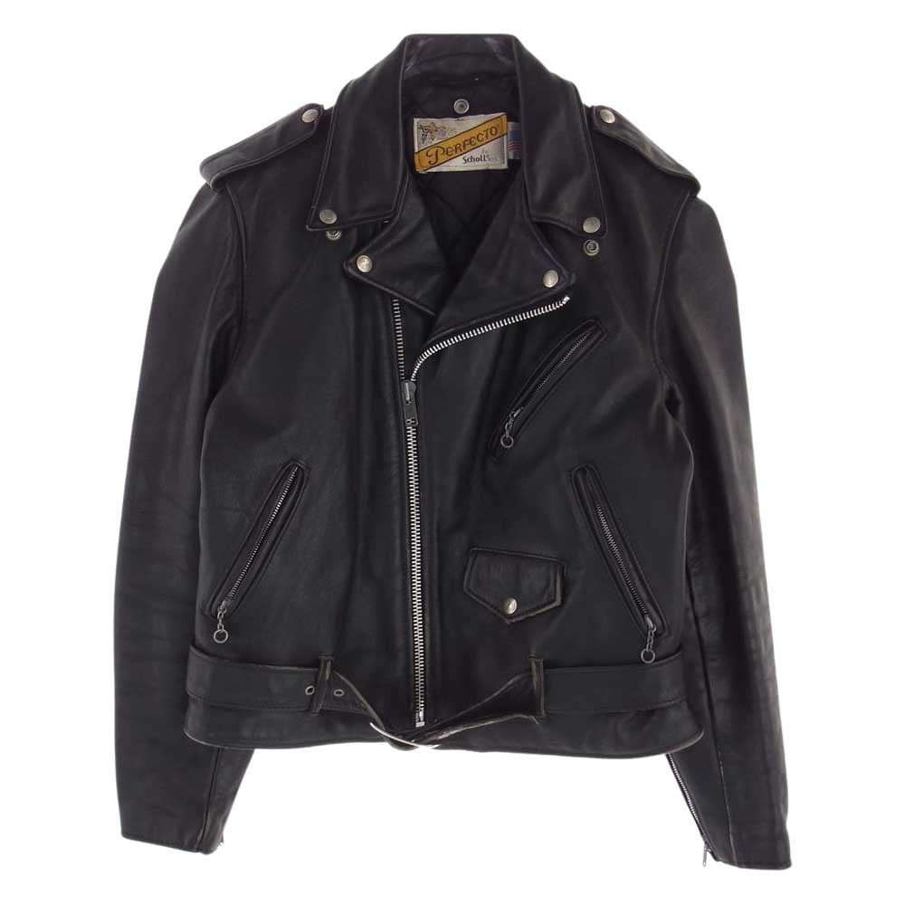schott ショット ヴィンテージ 80s 90s バイカータグ レザー ダブル ライダース ジャケット  ブラック系 40【中古】
