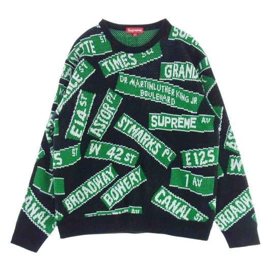 Supreme シュプリーム 21SS Street Signs Sweater ロゴ セーター ニット グリーン系 M【極上美品】【中古】