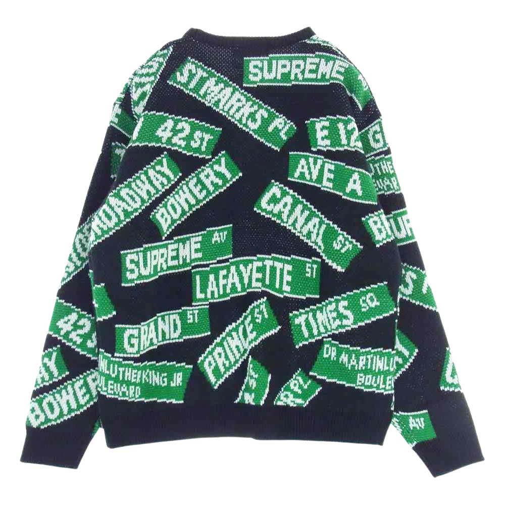 Supreme シュプリーム 21SS Street Signs Sweater ロゴ セーター ニット グリーン系 M【極上美品】【中古】