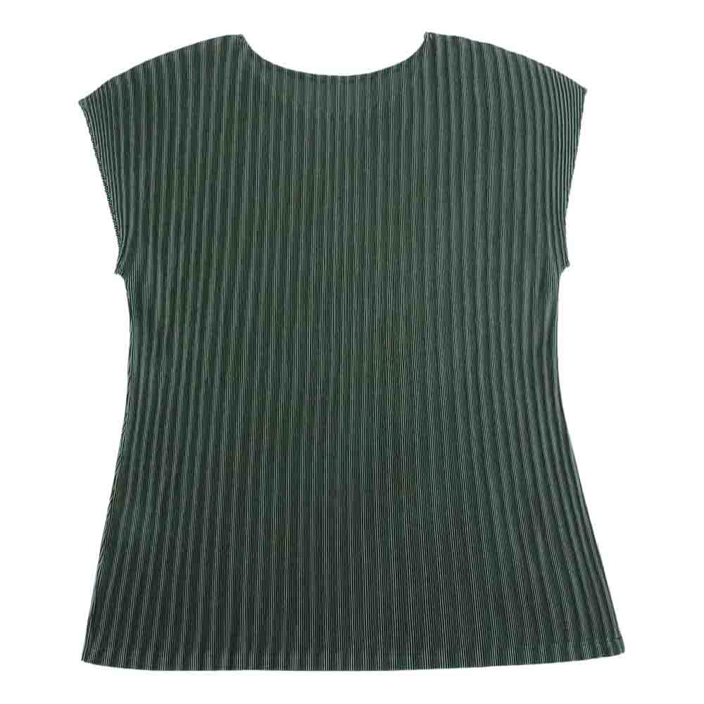 PLEATS PLEASE プリーツプリーズ イッセイミヤケ PP01FK352 プリーツ加工 ストライプ フレンチスリーブ カットソー グリーン系 3【中古】