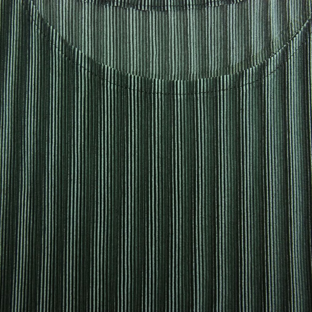 PLEATS PLEASE プリーツプリーズ イッセイミヤケ PP01FK352 プリーツ加工 ストライプ フレンチスリーブ カットソー グリーン系 3【中古】