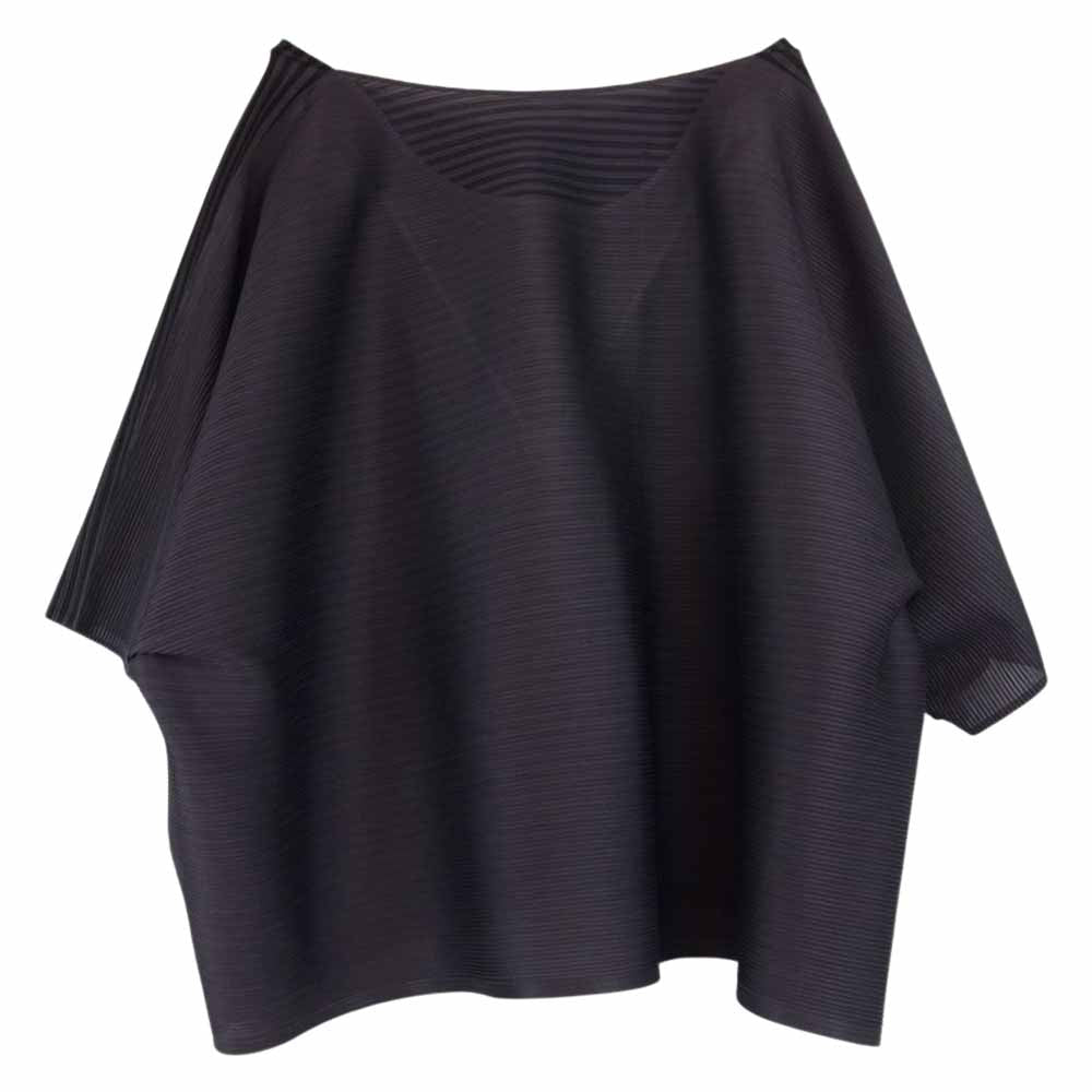 PLEATS PLEASE プリーツプリーズ イッセイミヤケ PP41-JK782 プリーツ加工 サイドプリーツ 転写 ボーダー フレンチスリーブ カットソー ブラウン系 3【中古】