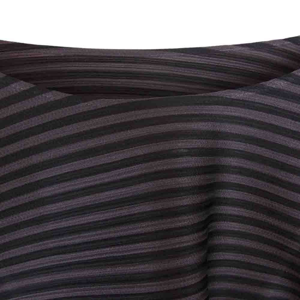 PLEATS PLEASE プリーツプリーズ イッセイミヤケ PP41-JK782 プリーツ加工 サイドプリーツ 転写 ボーダー フレンチスリーブ カットソー ブラウン系 3【中古】