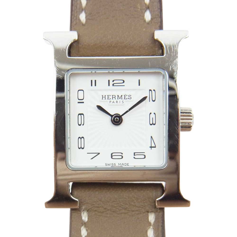 HERMES エルメス HH1.110 正規店購入証明書付 Hウォッチ ミニ ドゥブルトゥール クォーツ ブラウン系 シルバー系【中古】