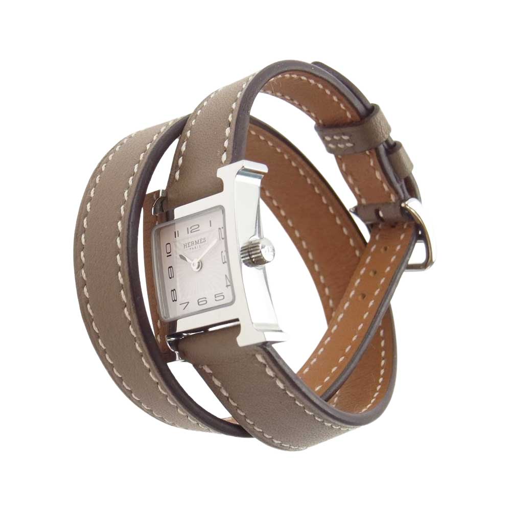 HERMES エルメス HH1.110 正規店購入証明書付 Hウォッチ ミニ ドゥブルトゥール クォーツ ブラウン系 シルバー系【中古】
