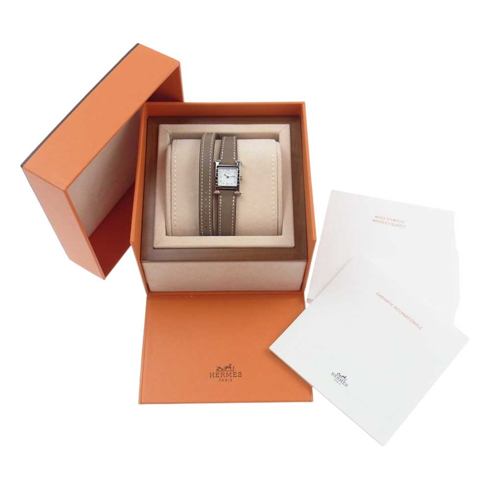 HERMES エルメス HH1.110 正規店購入証明書付 Hウォッチ ミニ ドゥブルトゥール クォーツ ブラウン系 シルバー系【中古】