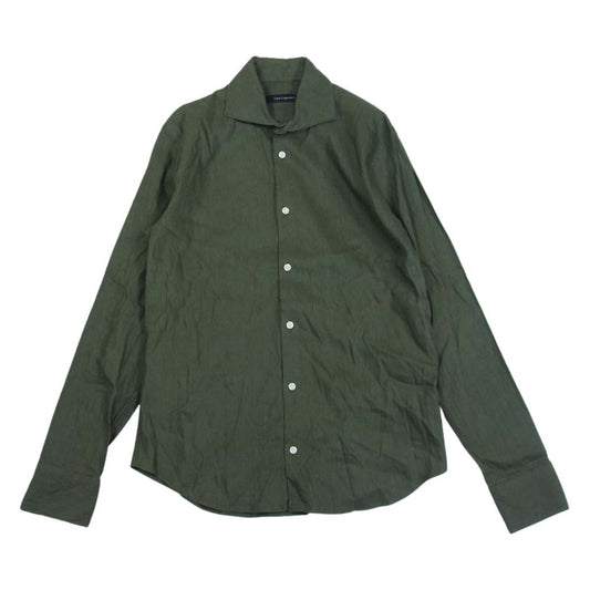1piu1uguale3 ウノピュウノウグァーレトレ MRS136 LIU004 PLAIN LINEN ホリゾンタルカラー プレーン リネン 長袖 シャツ グリーン系 VI【美品】【中古】