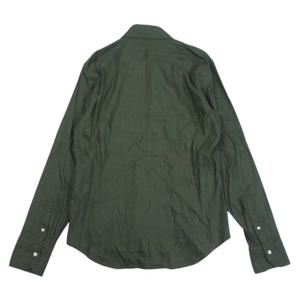 1piu1uguale3 ウノピュウノウグァーレトレ MRS136 LIU004 PLAIN LINEN ホリゾンタルカラー プレーン リネン 長袖 シャツ グリーン系 VI【美品】【中古】