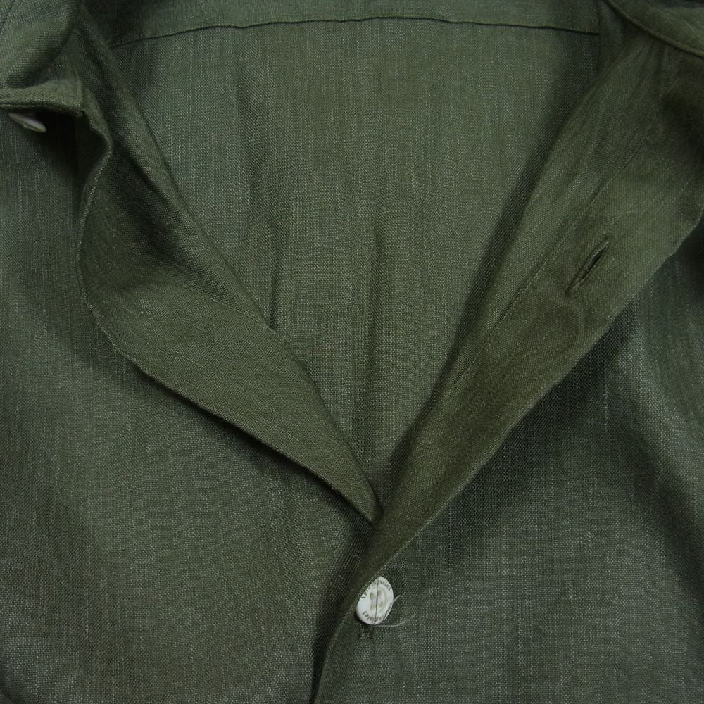 1piu1uguale3 ウノピュウノウグァーレトレ MRS136 LIU004 PLAIN LINEN ホリゾンタルカラー プレーン リネン 長袖 シャツ グリーン系 VI【美品】【中古】