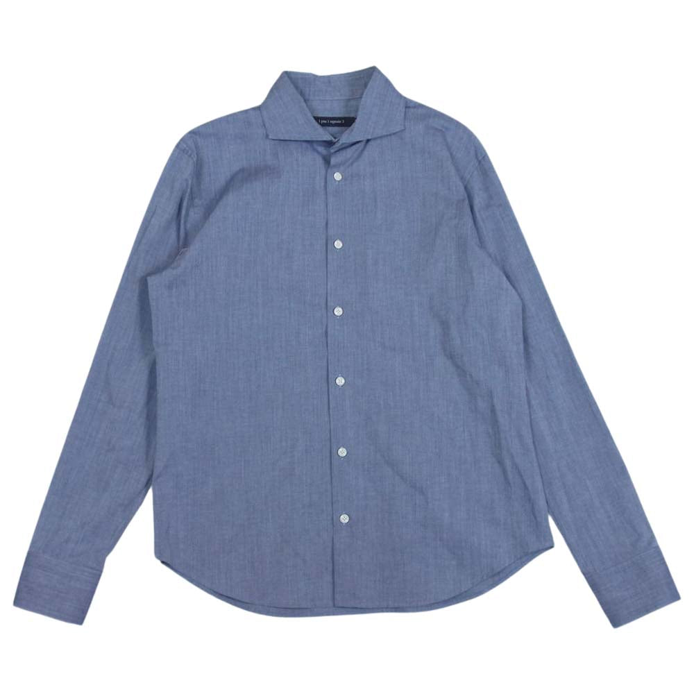 1piu1uguale3 ウノピュウノウグァーレトレ MRS126 PCT019 PLAIN ホリゾンタルカラー プレーン 長袖 シャツ ブルー系 XXL【美品】【中古】