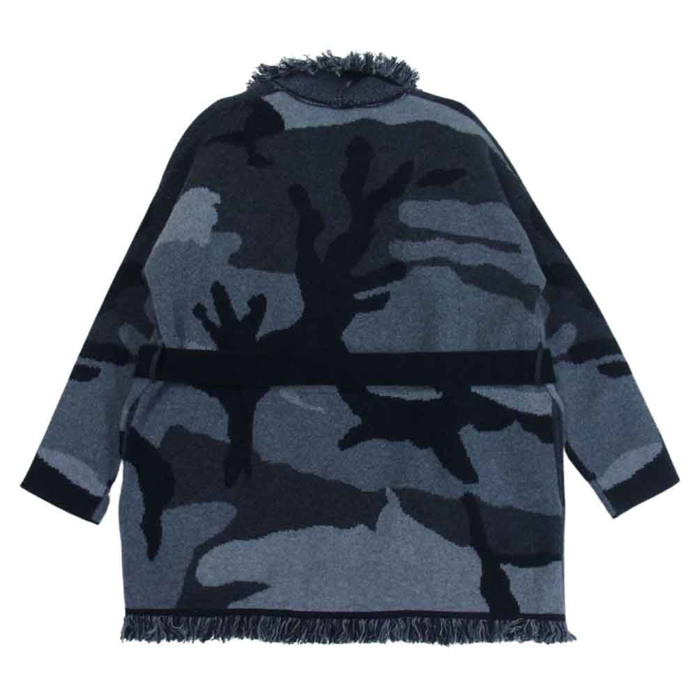 1piu1uguale3 ウノピュウノウグァーレトレ MRK157 WCA022 FRINGE ROPE GOWN カモ柄 カシミヤ混 フリンジ ロープ ショールカラー ニット ガウン  ブラック系 グレー系 V【美品】【中古】
