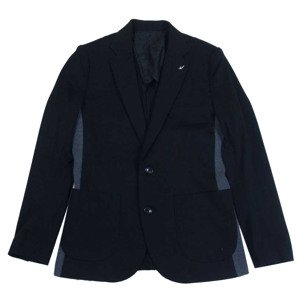 1piu1uguale3 ウノピュウノウグァーレトレ MRB554 POE292 折鶴ピン付属 RIB 2B JACKET SOLOTEX リブ ソロテックス 素材切替 テーラードジャケット ブラック系 V【美品】【中古】