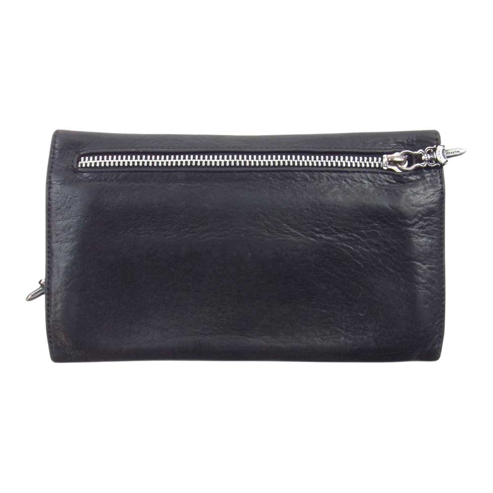 CHROME HEARTS クロムハーツ（原本無） LONG CROSS WALLET グリーシー クロスボタン レザー ロングウォレット ブラック系【中古】