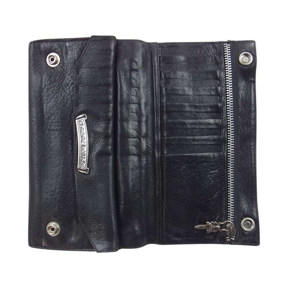 CHROME HEARTS クロムハーツ（原本無） LONG CROSS WALLET グリーシー クロスボタン レザー ロングウォレット ブラック系【中古】